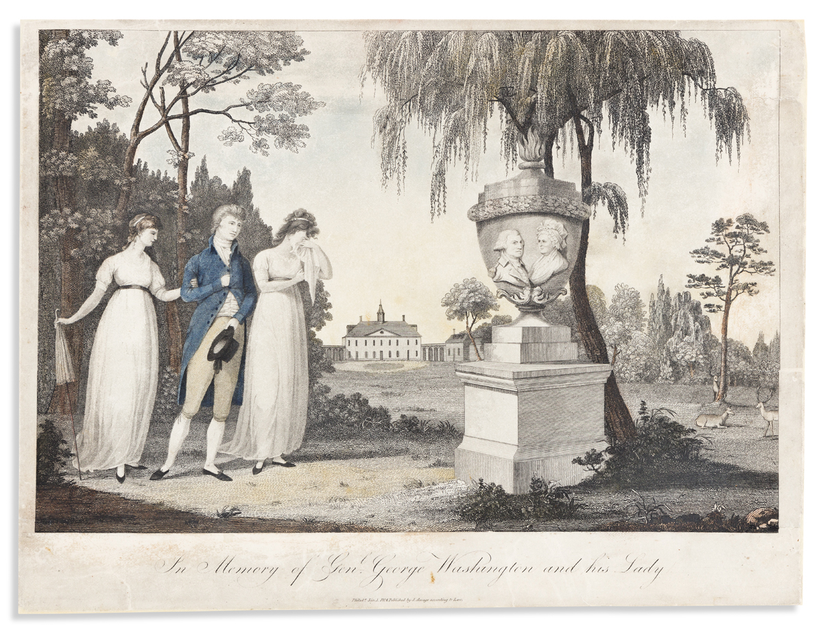 (WASHINGTON.) [Samuel Seymour, engraver; after Savage.] In Memory of Genl. George Washington and His Lady,